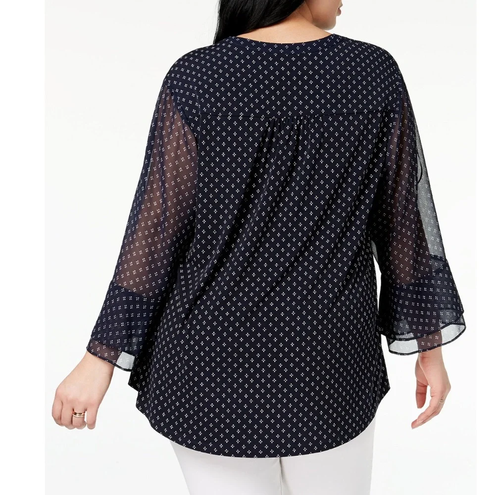 Charter Club Navy Printed Chiffon Tunic - Picture 2 of 8